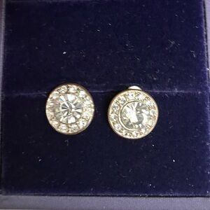 Vintage round crystal rhinestone button pierced earrings